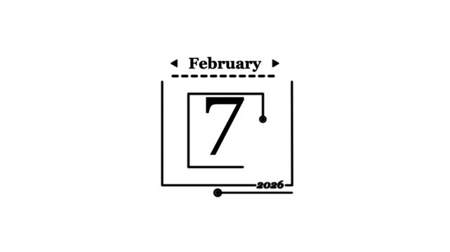 February 7th 2026 Calendar Date Icon A very important date in the calendar. Signing a day on a calendar. white background. 4k