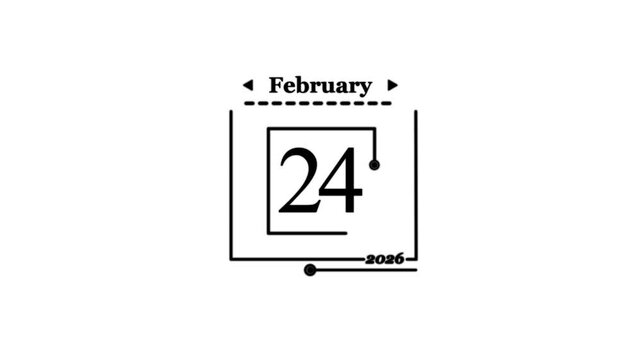 February 24th 2026 Calendar Date Stamp twenty four A very important date in the calendar. Signing a day on a calendar. white background. 4k