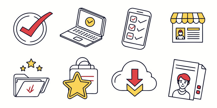 A collection of icons representing various document and file types and actions Vector