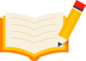 Open Book with Pencil Illustration for Writing and Study flat icon design