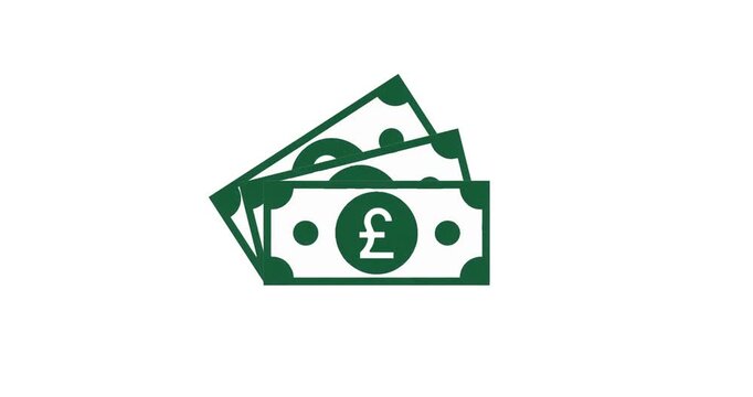 Pound note vector 2D animation isolated on white background, money and finance concept	