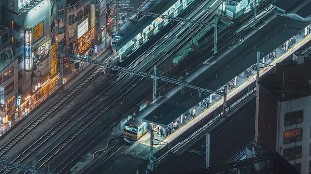 Tokyo Night Trains Time-lapse Urban City Motion