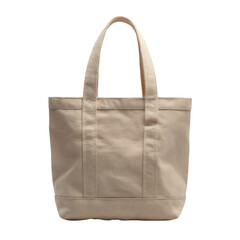 Beige canvas tote bag with two handles isolated on transparent background