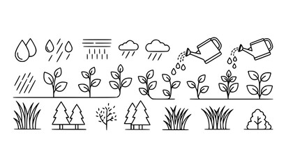 Hydration and woodland vegetation line icons botanical growth editable stroke vector isolated on transparent background © MdAshik