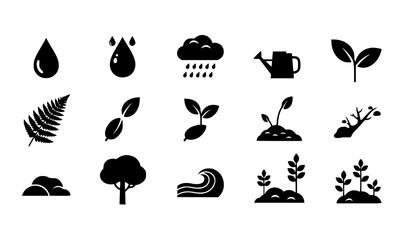 Nature hydration and botanical growth vector pack woodland vegetation silhouettes isolated on transparent background © MdAshik