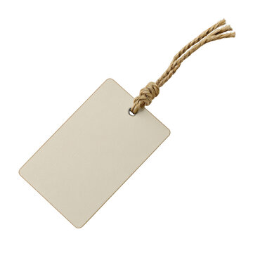 Blank beige tag with brown string isolated on transparent background