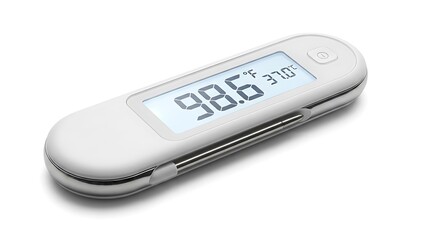 Digital Thermometer Displaying Normal Body Temperature on White Background.
