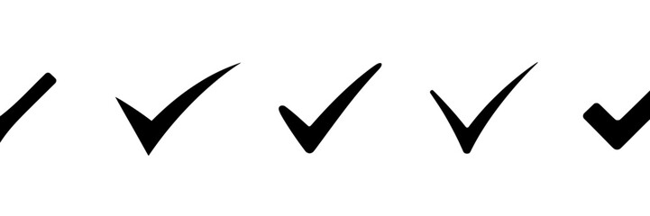 Five Black Checkmarks in a Row on White Background symbol tick