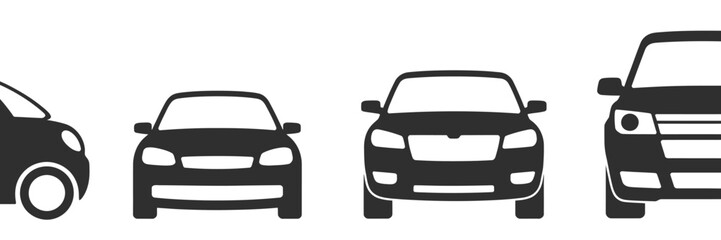 Obraz premium Four black and white car silhouettes arranged in a row vehicle