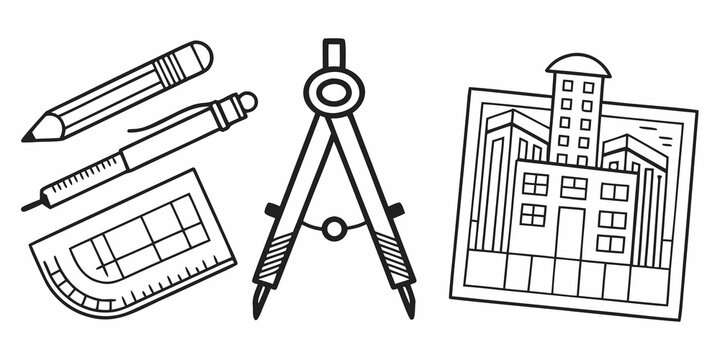 A collection of various drawing and drafting tools and equipment Vector