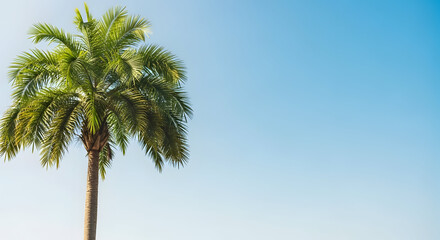 Fototapeta premium A lone palm tree against a clear blue sky on a sunny day