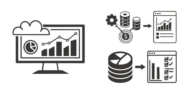 Data visualization and analysis process with database and reporting tools Vector