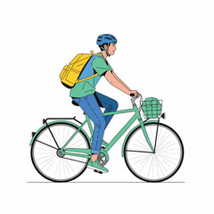 Fototapeta premium Man Riding Bike with Backpack.