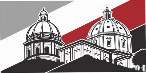 A detailed architectural illustration of a historic building with a dome and columns. Vector © RABBY MIA