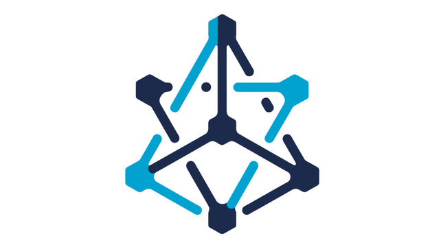 Abstract geometric network with blue and dark blue interconnected nodes and lines