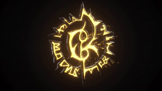 Glowing Golden Magical Rune Symbol Abstract Energy Animation Loop