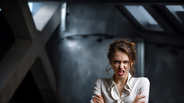 inner mind of angry businesswoman struggling with self criticism, stressed business woman facing inner conflict and negative thoughts, frustrated professional woman experiencing self doubt 