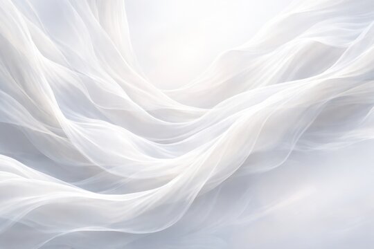 Soft white flowing fabric texture with smooth waves and gentle light for minimal abstract background design