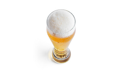 Glass of light beer on white background. . High quality photo