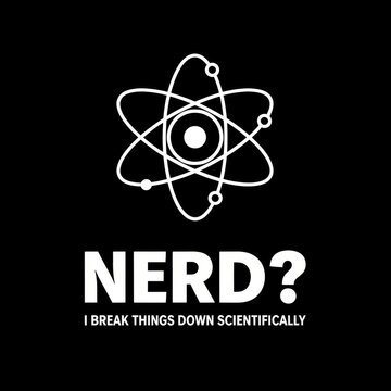 Minimalist white atom symbol logo on black background with nerd text