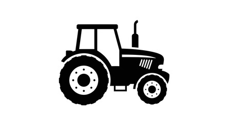 Fototapeta premium Black and White Tractor Illustration Side View.