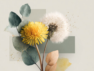 Modern Dandelion Botanical Art &ndash; Generative AI