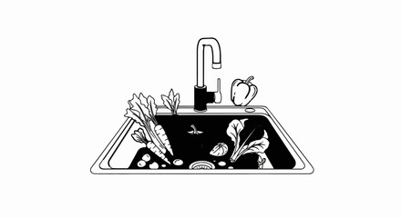 Obraz premium Vegetables in a kitchen sink with a faucet