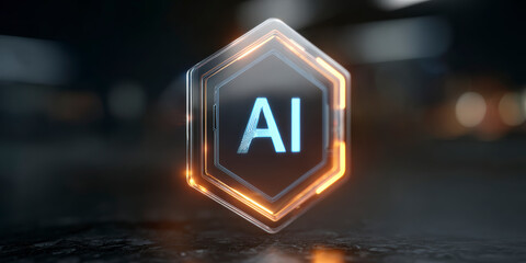 Futuristic AI Hexagon Icon on Dark Background &ndash; AI generative