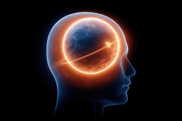 Obraz premium Glowing Planet Orbiting Inside Head Mind Universe Concept Digital Art