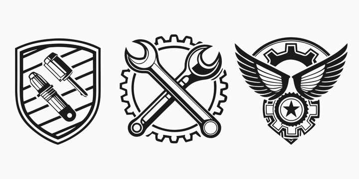 Three distinct crests showcasing various symbols and designs Vector