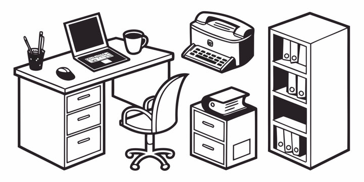 A well-organized office space with essential furniture and equipment. Vector