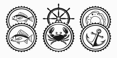 A collection of six distinct nautical symbols arranged in a circular pattern. Vector © RABBY MIA