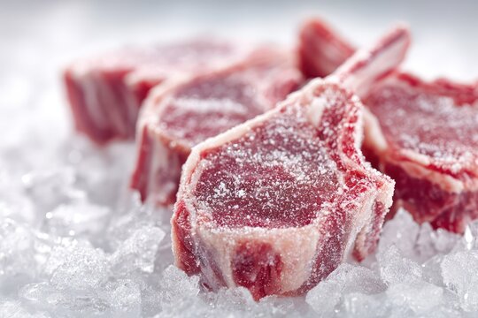 Gourmet lamb chops with frost on ice