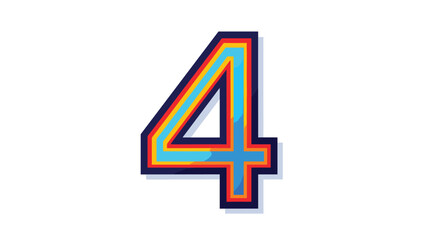 Obraz premium Large stylized number four with a vibrant colorful design featuring blue, yellow, and red outlines and internal shading for a bold look.