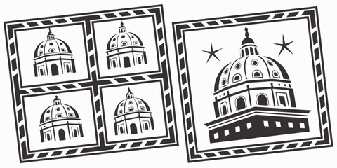 A diverse collection of cartoon characters and architectural structures. Vector © RABBY MIA