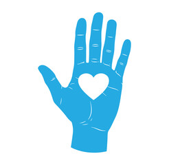 Obraz premium blue hand with heart shape in palm isolated on white background
