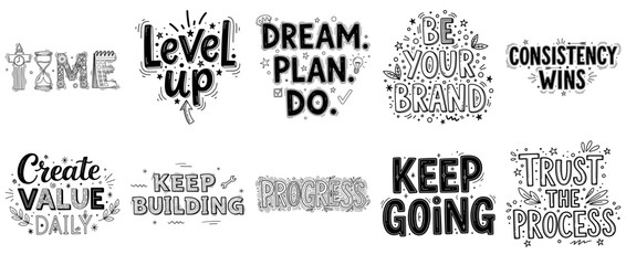 Fototapeta premium Motivational typography art with inspirational phrases for personal growth