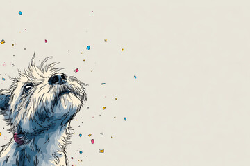 Minimalist Dog Illustration with Abstract Geometric Background, AI Generative