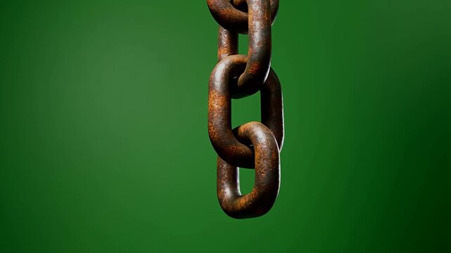 Old Weathered Industrial Chain Against Vibrant Green