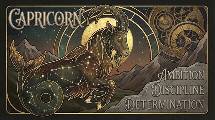 Vintage Style Capricorn Card