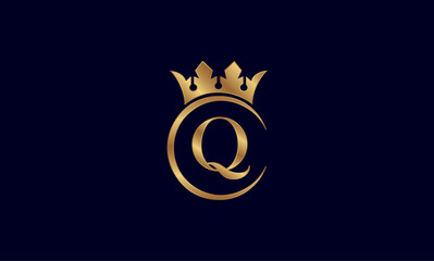 Luxury Golden Letter Q Logo with Royal Crown and Circular Frame on Dark Background