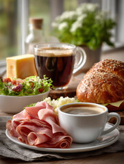 Breakfast Brioche Sandwiches with Coffee &ndash; AI Generative