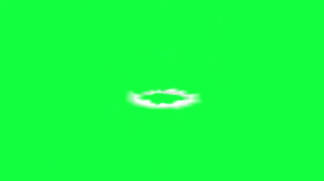 White cartoon smoke ring animation with swirling vapor clouds isolated on green screen background