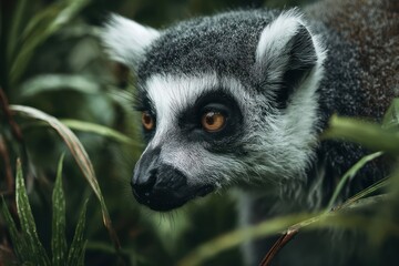 Fototapeta premium Ring-tailed Lemur portrait in the wild forest