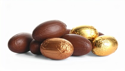 Obraz premium Chocolate Eggs with Silver Foil Wrapping on White Background