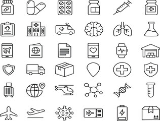 Vector medical and healthcare icon set featuring hospital, ambulance, DNA, syringe, and passport for travel and science themes © Muhammad