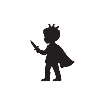 Boy prince holding knife silhouette vector icon illustration