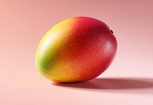 Vibrant mango with colorful gradient skin on pink background