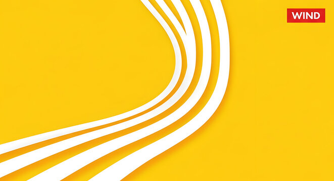 Vibrant yellow background with white curved lines and red logo