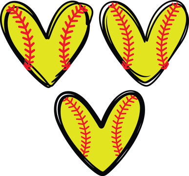 Softball Heart Svg, Baseball Svg, Red Stitch, Softball Cheer Mom Shirt, Doodle Heart